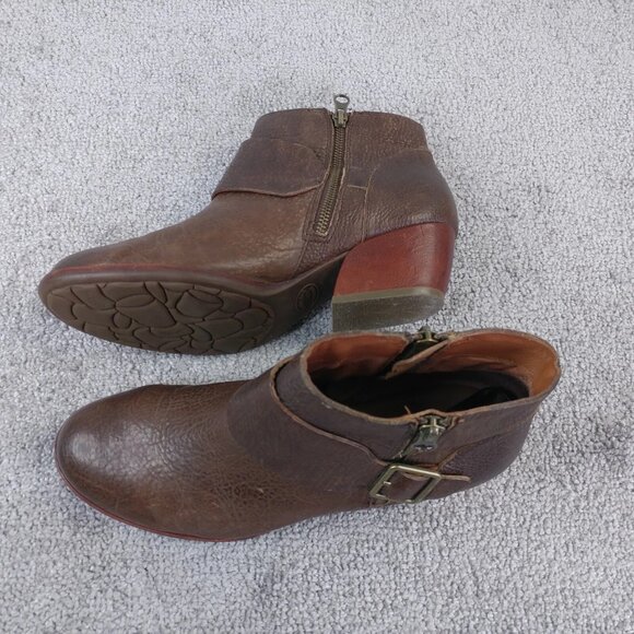Kork Ease Ankle Boots Womens Size 10 Brown Pebbled Leather Zip Buckle Heel Shoes - Picture 5 of 12